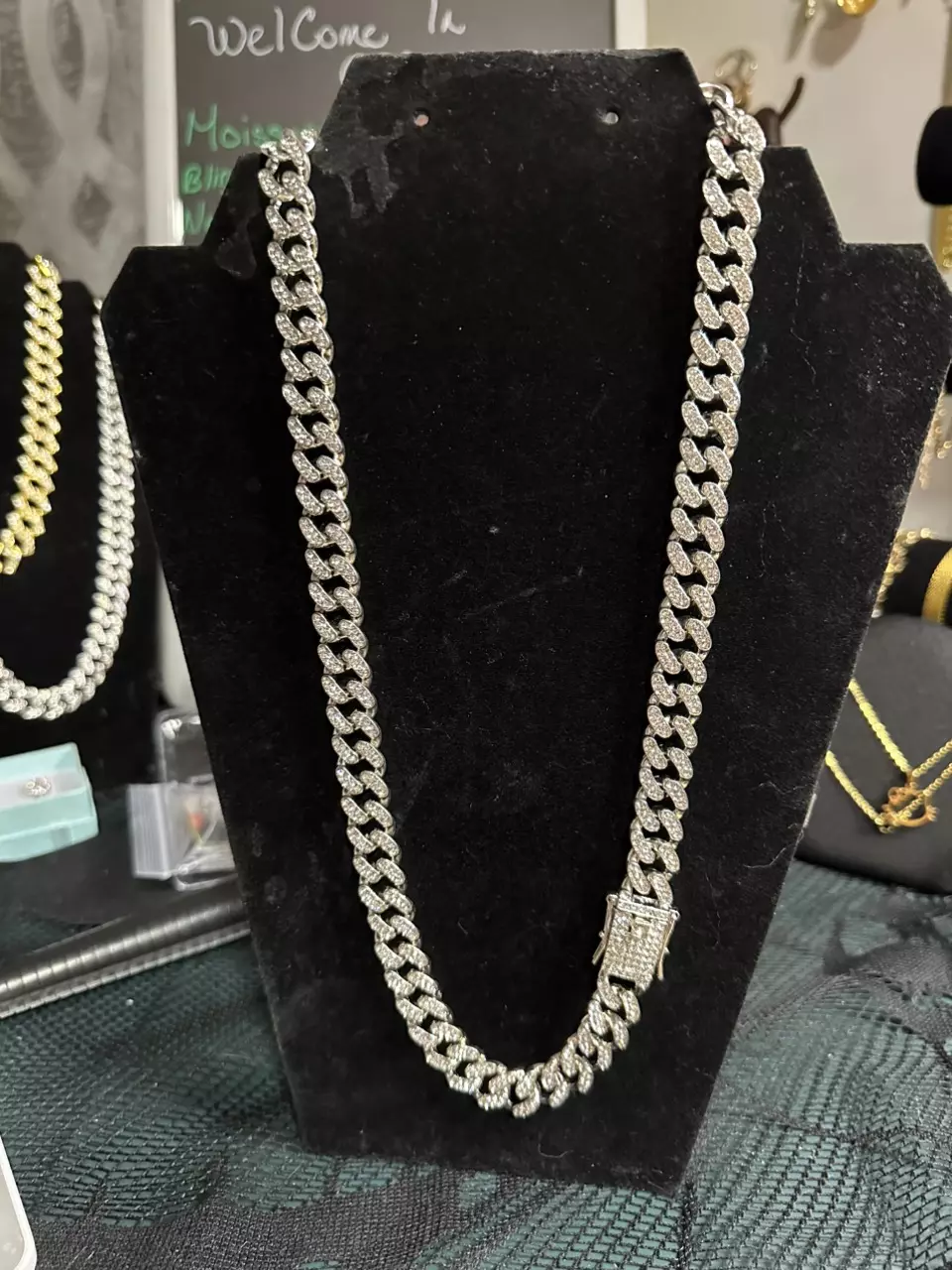 Blinged out Silver Plated over S.S Cuban Link thumbnail