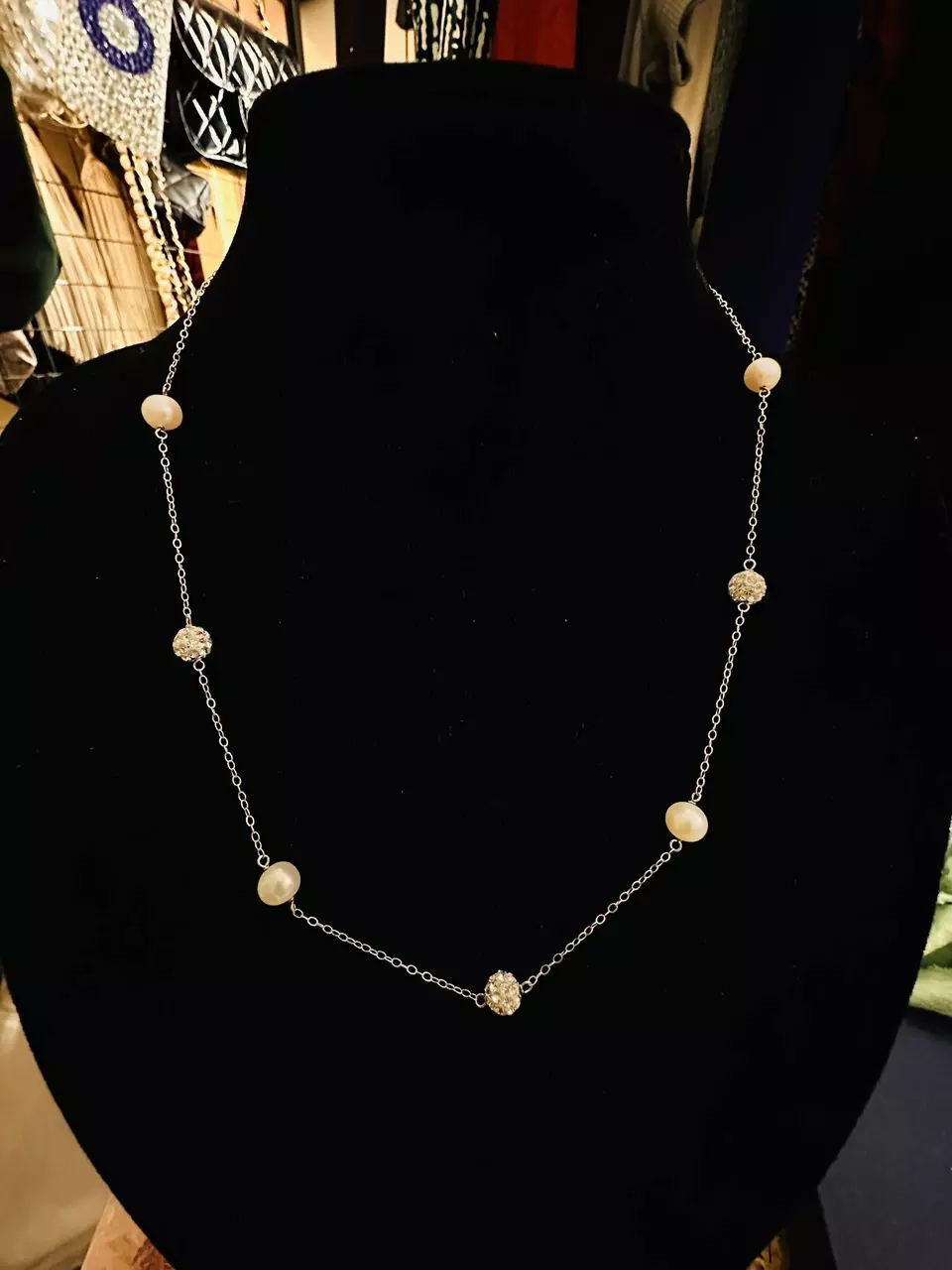 zales crystal and faux pearl necklace thumbnail