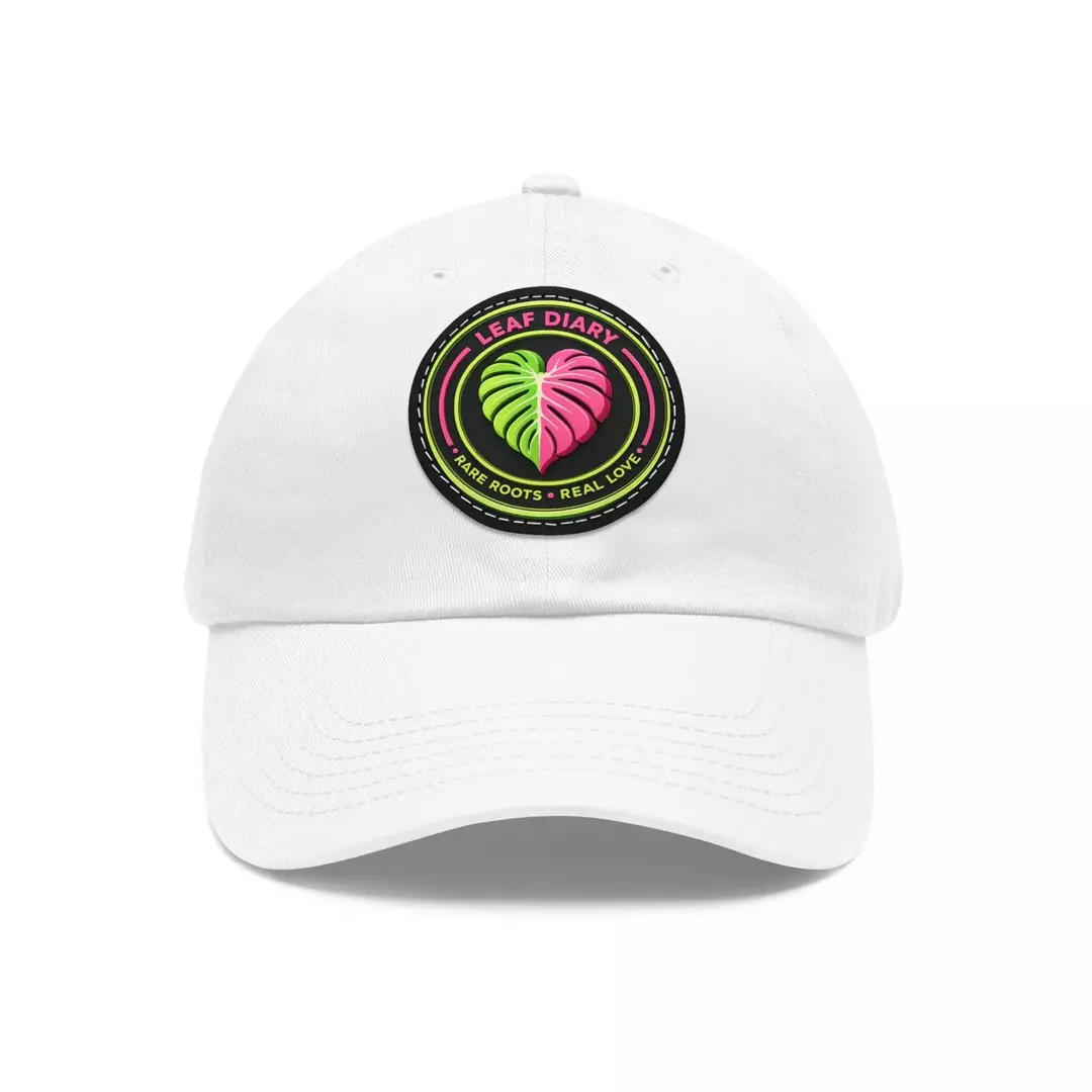 Leaf Diary Round Leather Patch Hat (Neon Pink & Green) (White) thumbnail
