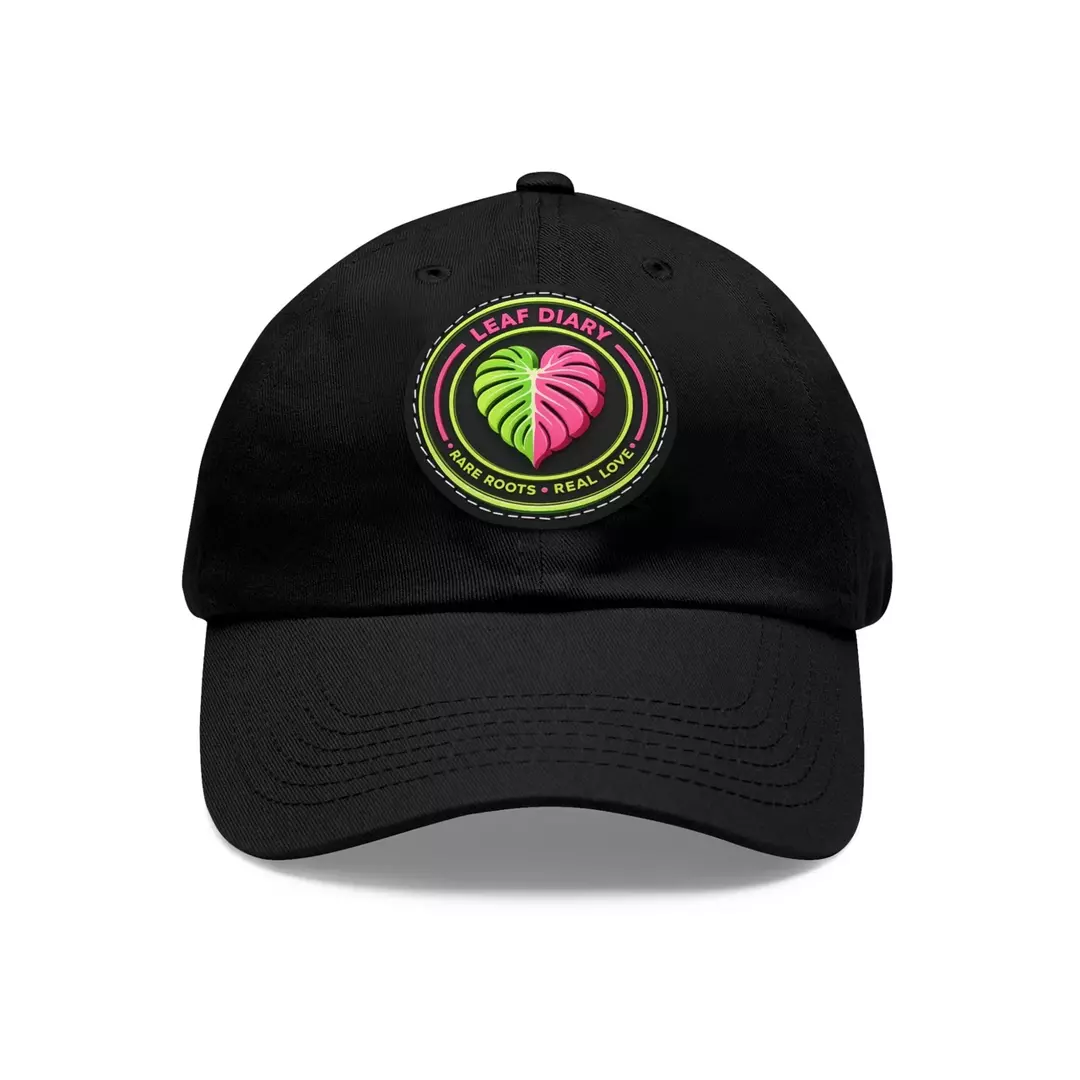Leaf Diary Round Leather Patch Hat (Neon Pink & Green) (Black) thumbnail
