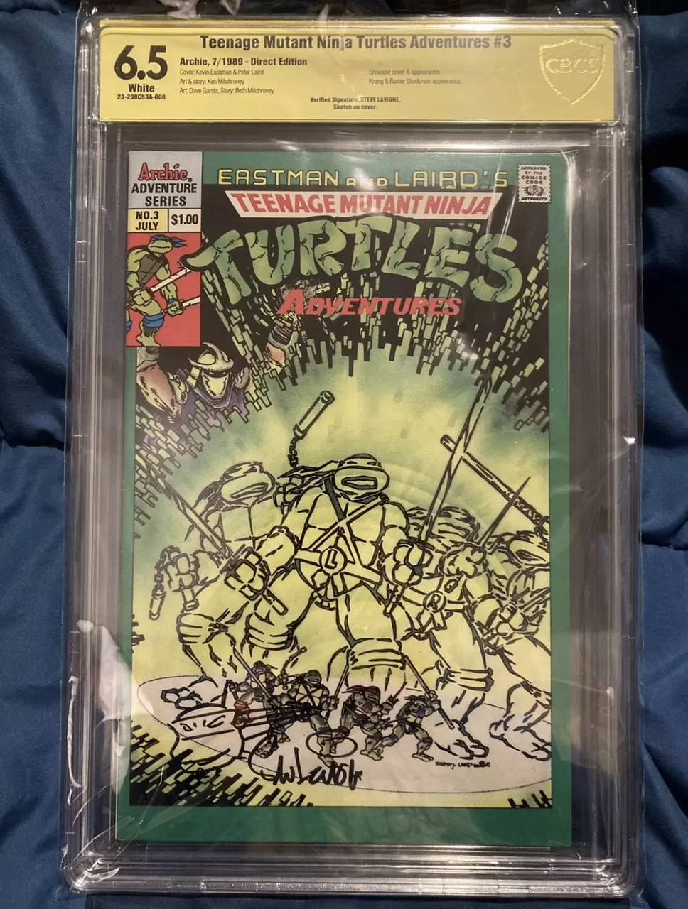 Teenage Mutant Ninja Turtles #3 Signed By Steve Lavigne w Sketch. CBCS - Eastman thumbnail