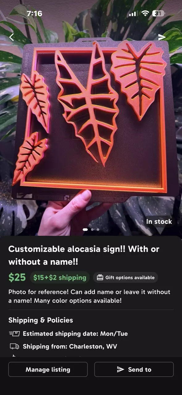 plant/Customizable two color alocasia sign with custom name name-2