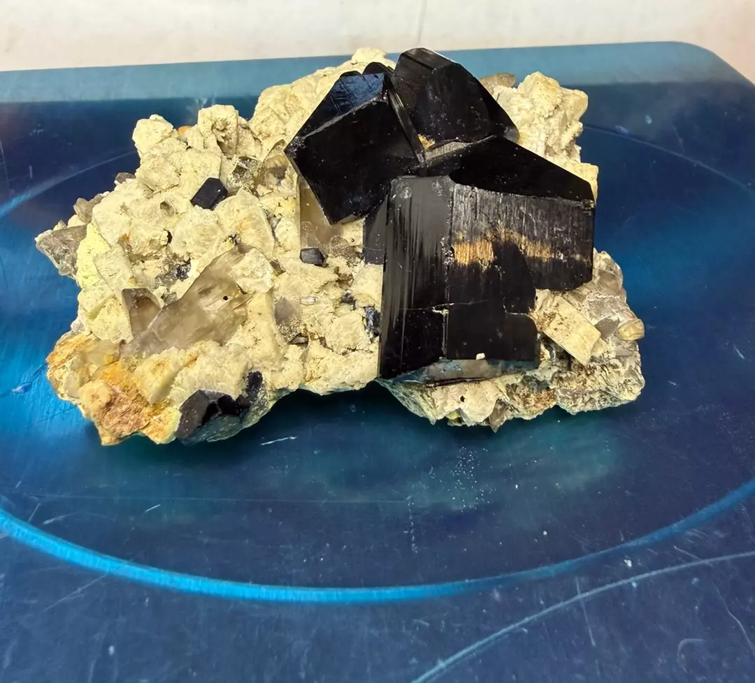 Natural Black Tourmaline (Schorl) Cluster on Feldspar Matrix .47lb–$159 Shipped thumbnail