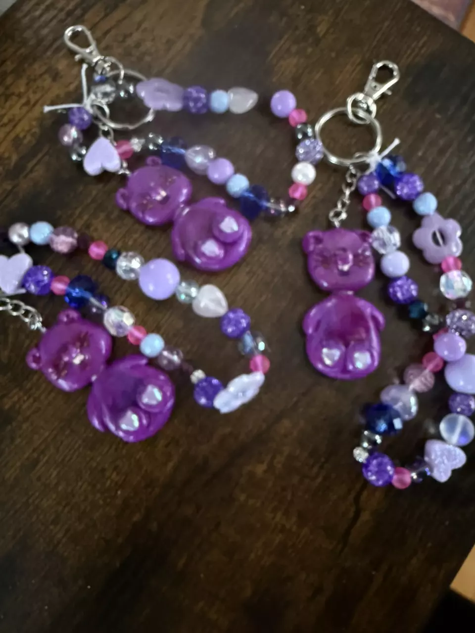 Handmade Polymer Clay Purple Teddy Bag Charm Keychain thumbnail