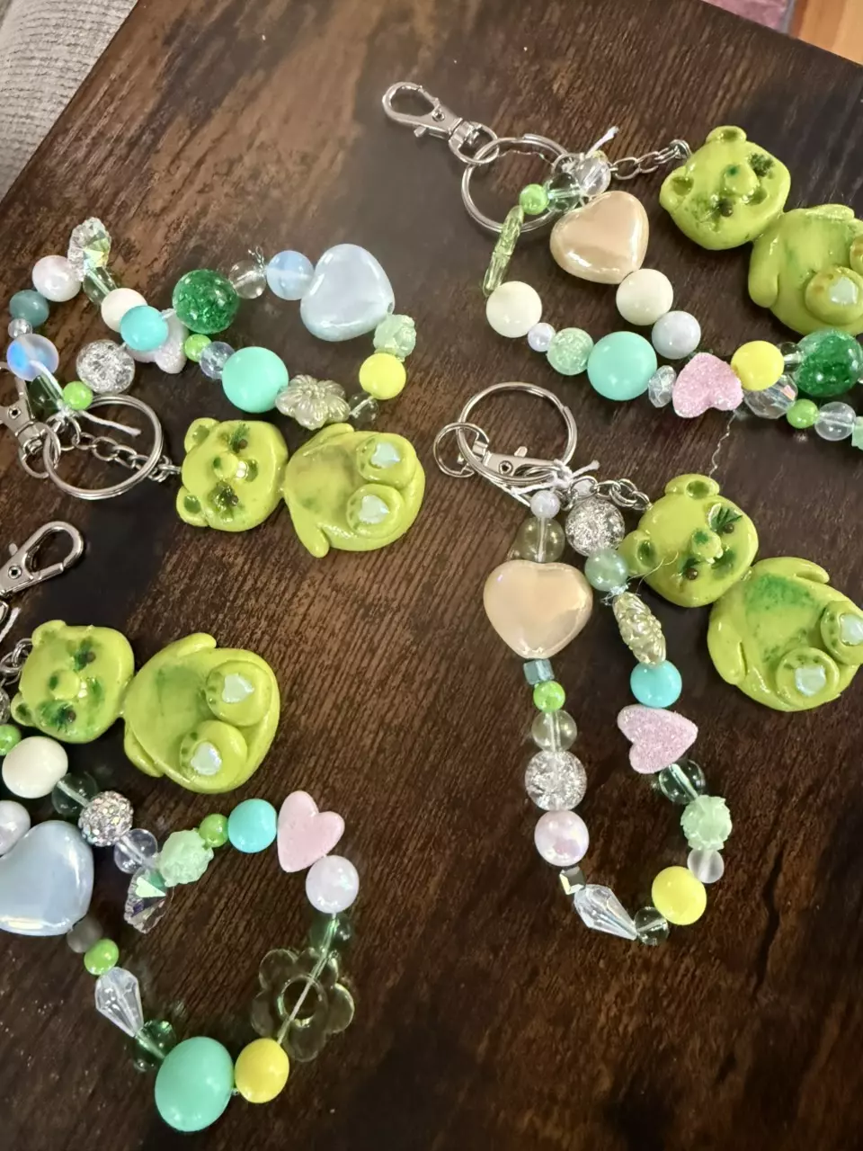 Handmade Polymer Clay Green Teddy Bagcharm Keychain thumbnail