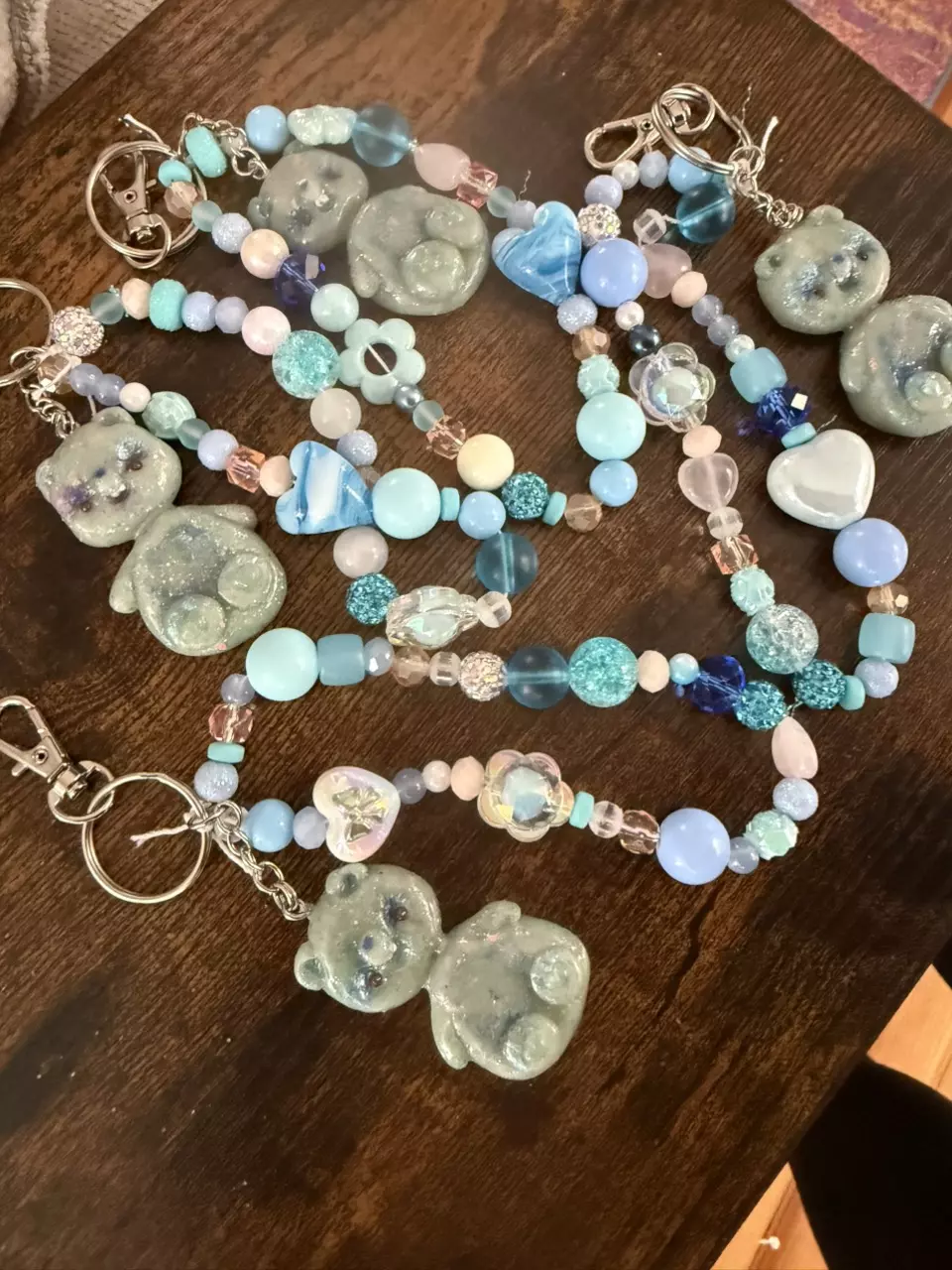 Handmade Polymer Clay Translucent Blue Teddy Bagcharm Keychain thumbnail