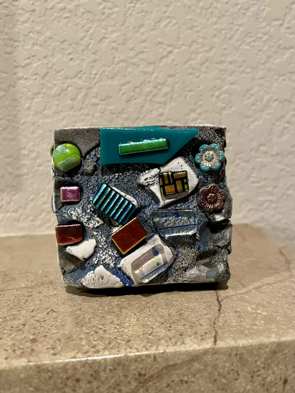 3x3 Vintage glass art beads on succulent planter pot thumbnail