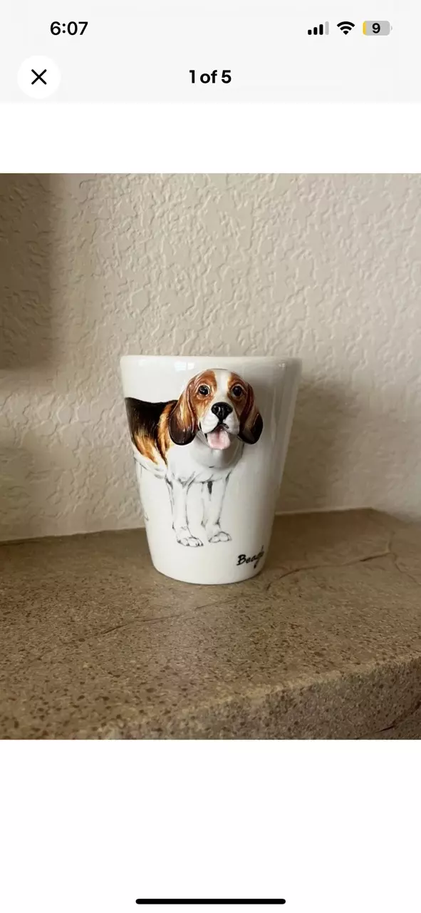Vintage Blue Witch 3D Beagle Dog ivory Mug ceramic cup 8oz thumbnail