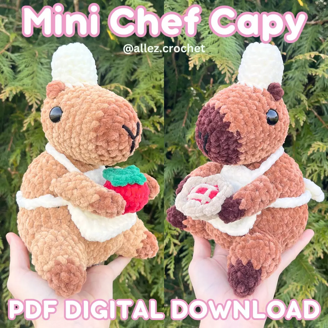 🍅🥧 PDF Crochet Pattern: Mini Chef Capy (NOT a physical product!) thumbnail