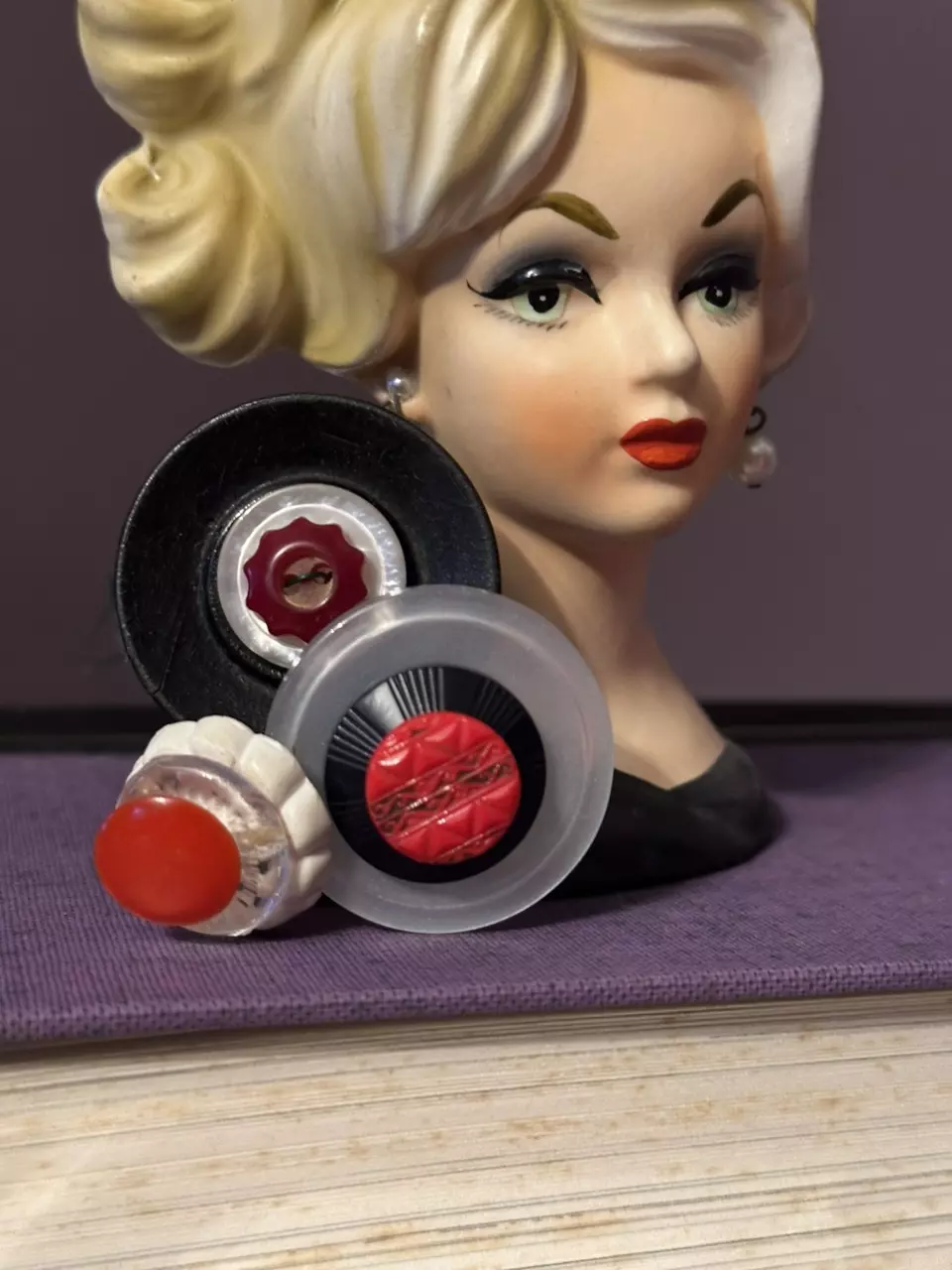 Red, Black & White  Vintahe Button  Bouquet thumbnail