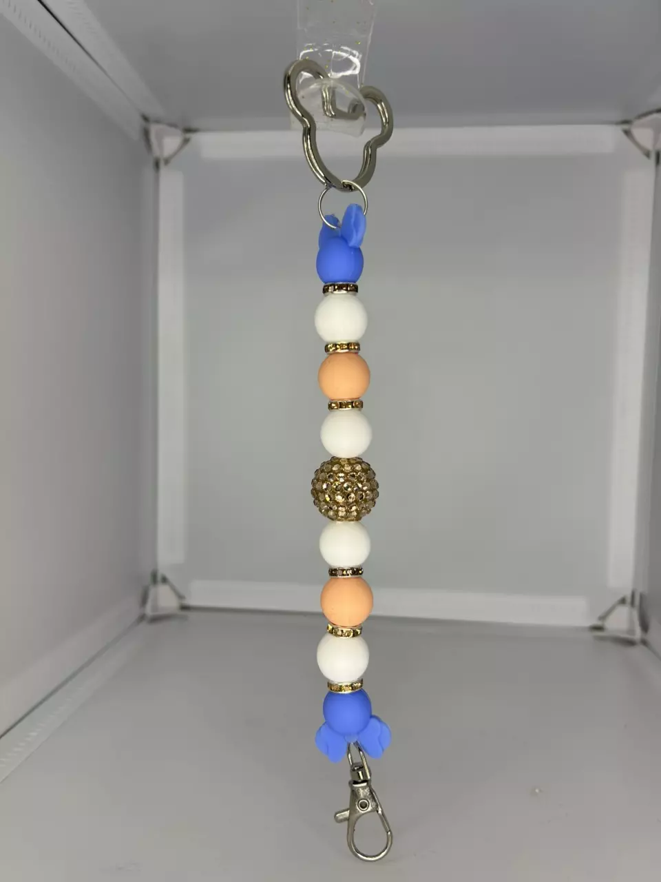 Beaded Ears clip Peach blue and white thumbnail