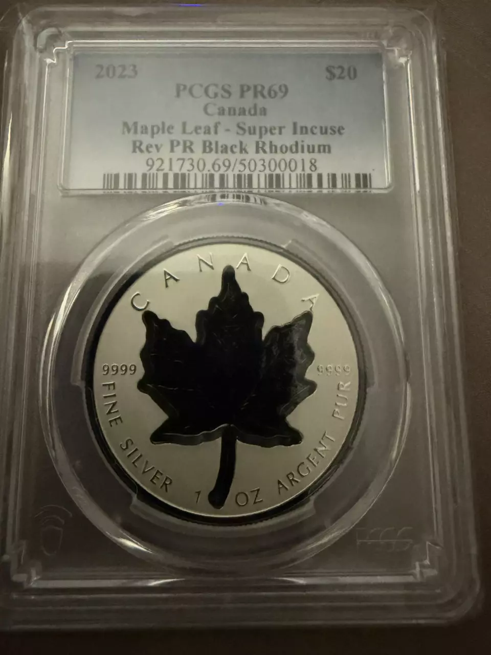 2023 Canada $20 Maple Leaf Super Incuse Black Rhodium 1oz .9999 Silver PCGS PR69 thumbnail