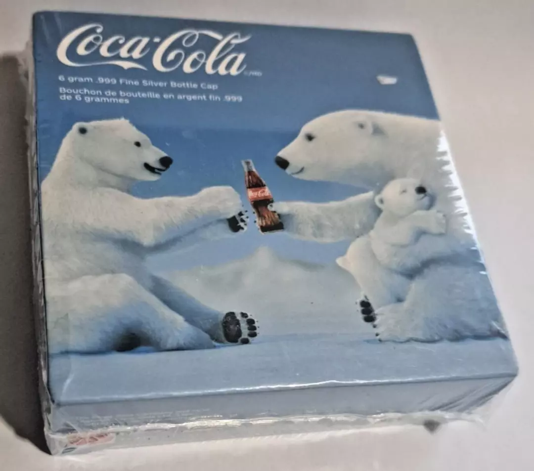 Coca-Cola 6g Silver Polar Bear Bottle Cap! Comes complete with all OGP/COA! thumbnail