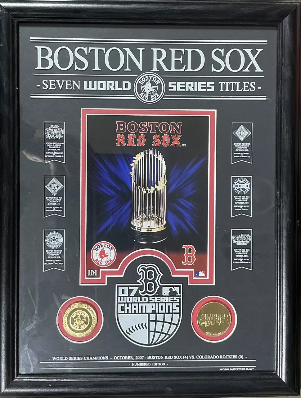 Boston Red Sox 2007 World Series Champions Double Bronze Coin Etched Glass #2407 thumbnail
