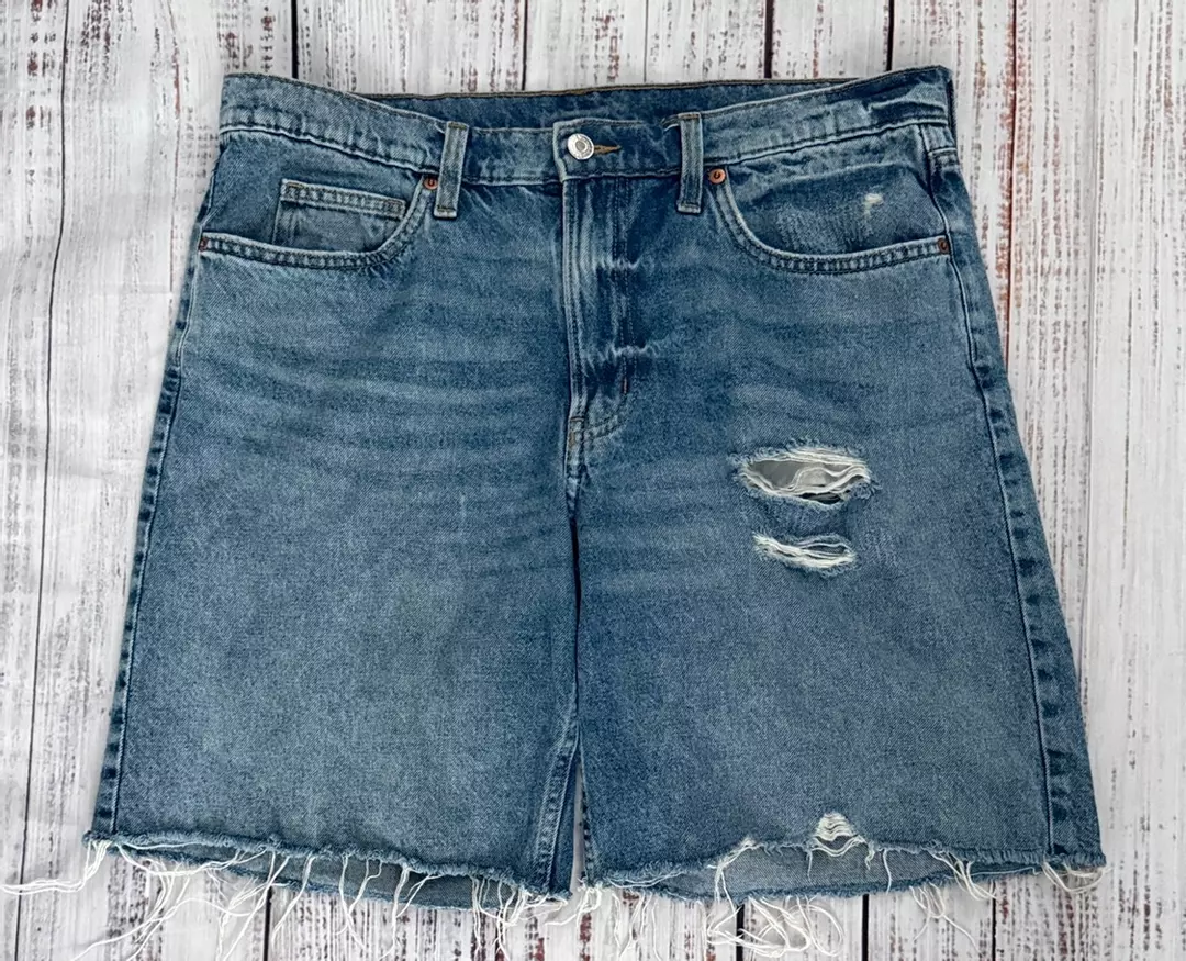 &Denim Bermuda Baggy Low Rise Distressed Jean Shorts size 10 thumbnail