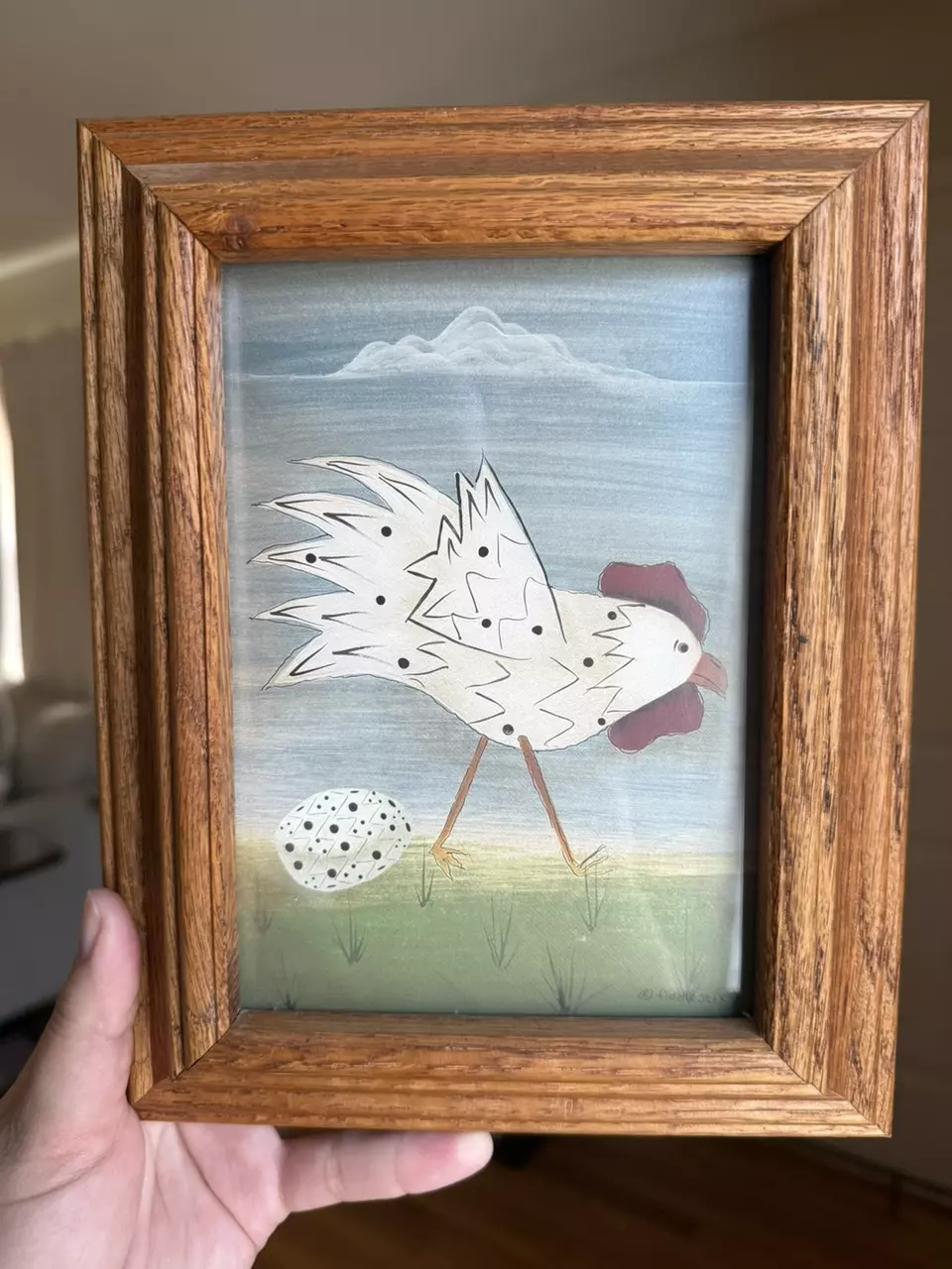 Framed Warren Kimble folk art print of Chicken and Egg thumbnail