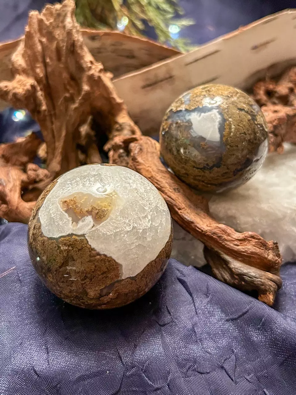 Moss Agate and Quartz Sphere Bundle - set of two, was $32 thumbnail