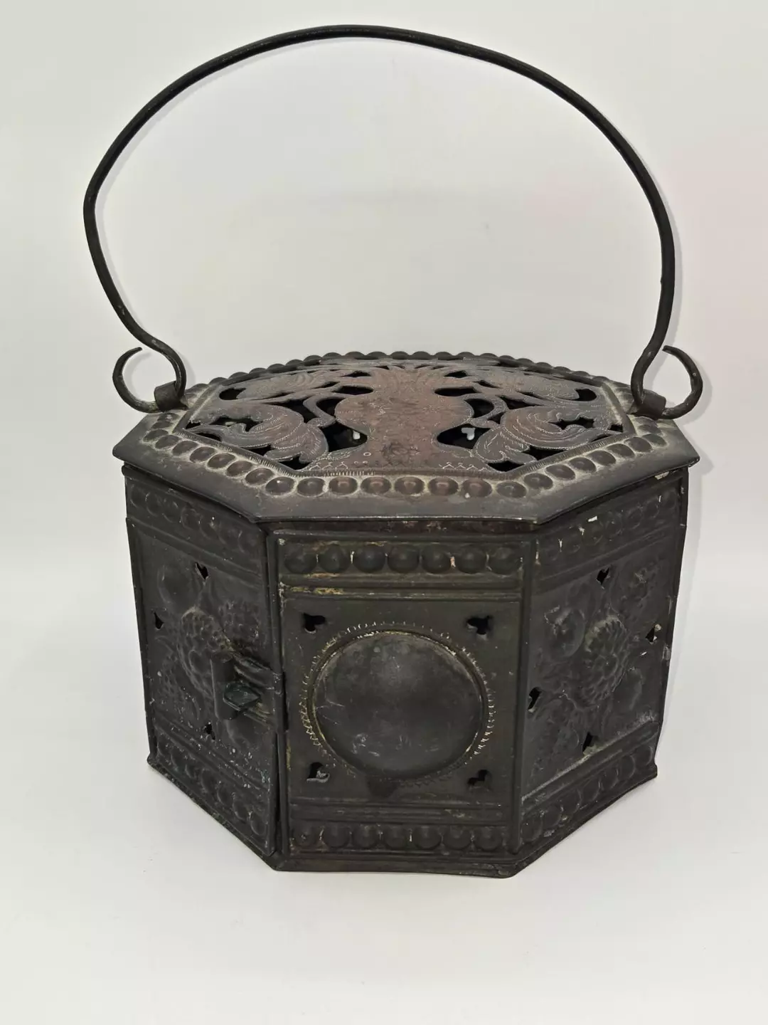 Vintage Hexagon Metal Foot Warmer Pierced Floral Design thumbnail