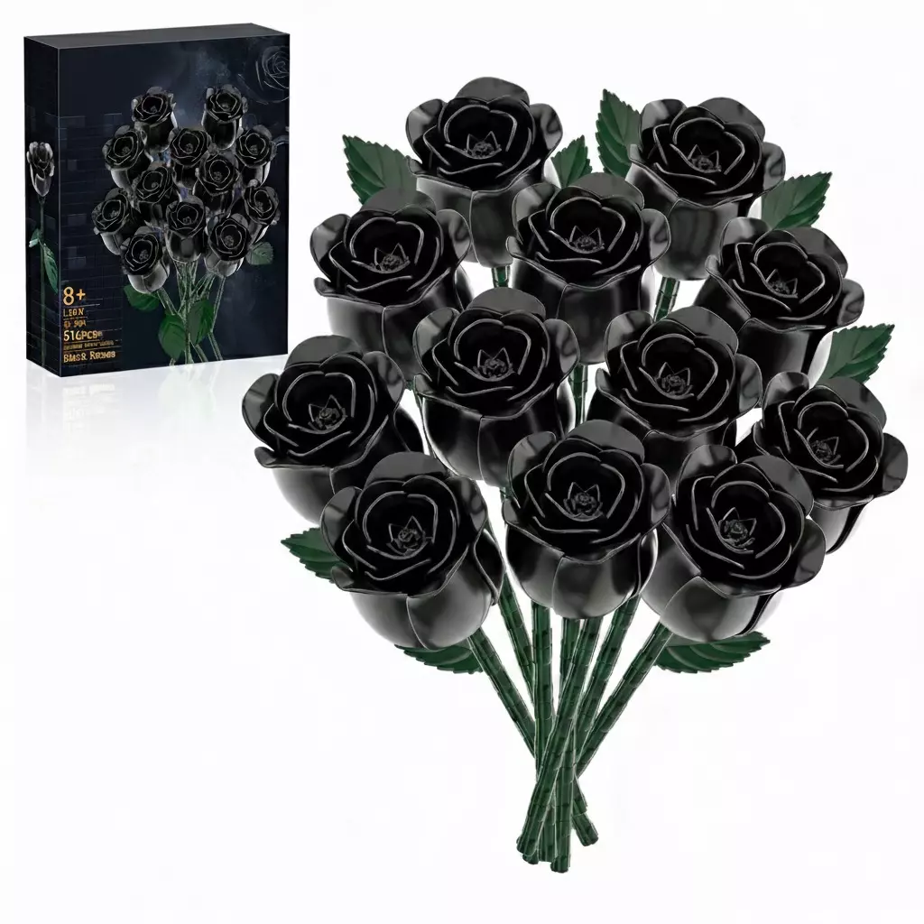 DIY Flower Bouquet Building Blocks Set (12 Roses) Perfect Gift in Black thumbnail