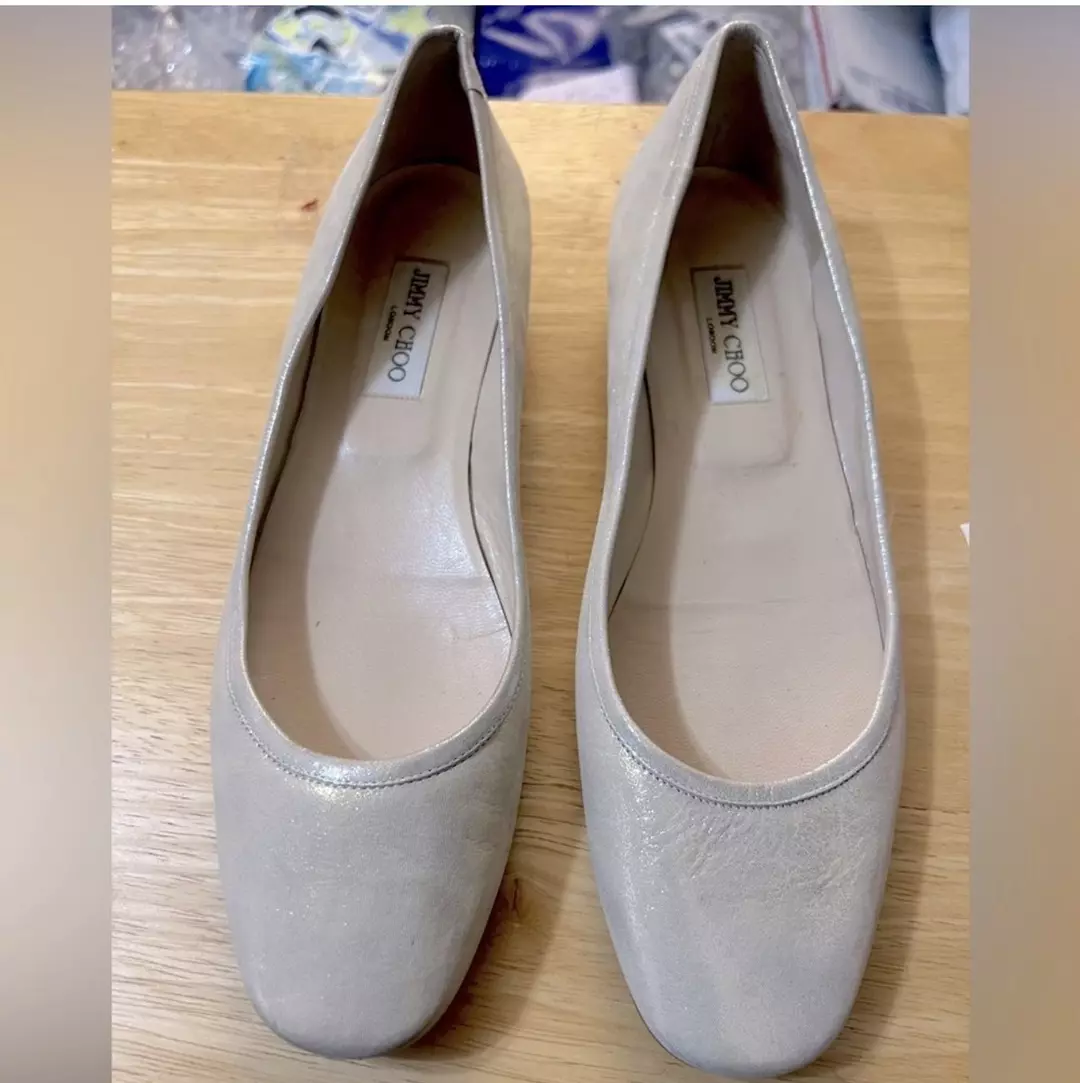 JIMMY CHOO CHAMPAGNE GOLD SHIMMER WATER SNAKE SHOES Sz 41 (10) thumbnail