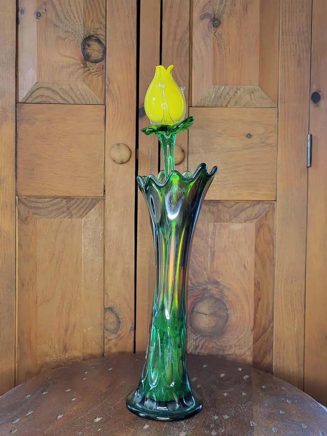 Carnival glass vase with glass flower thumbnail