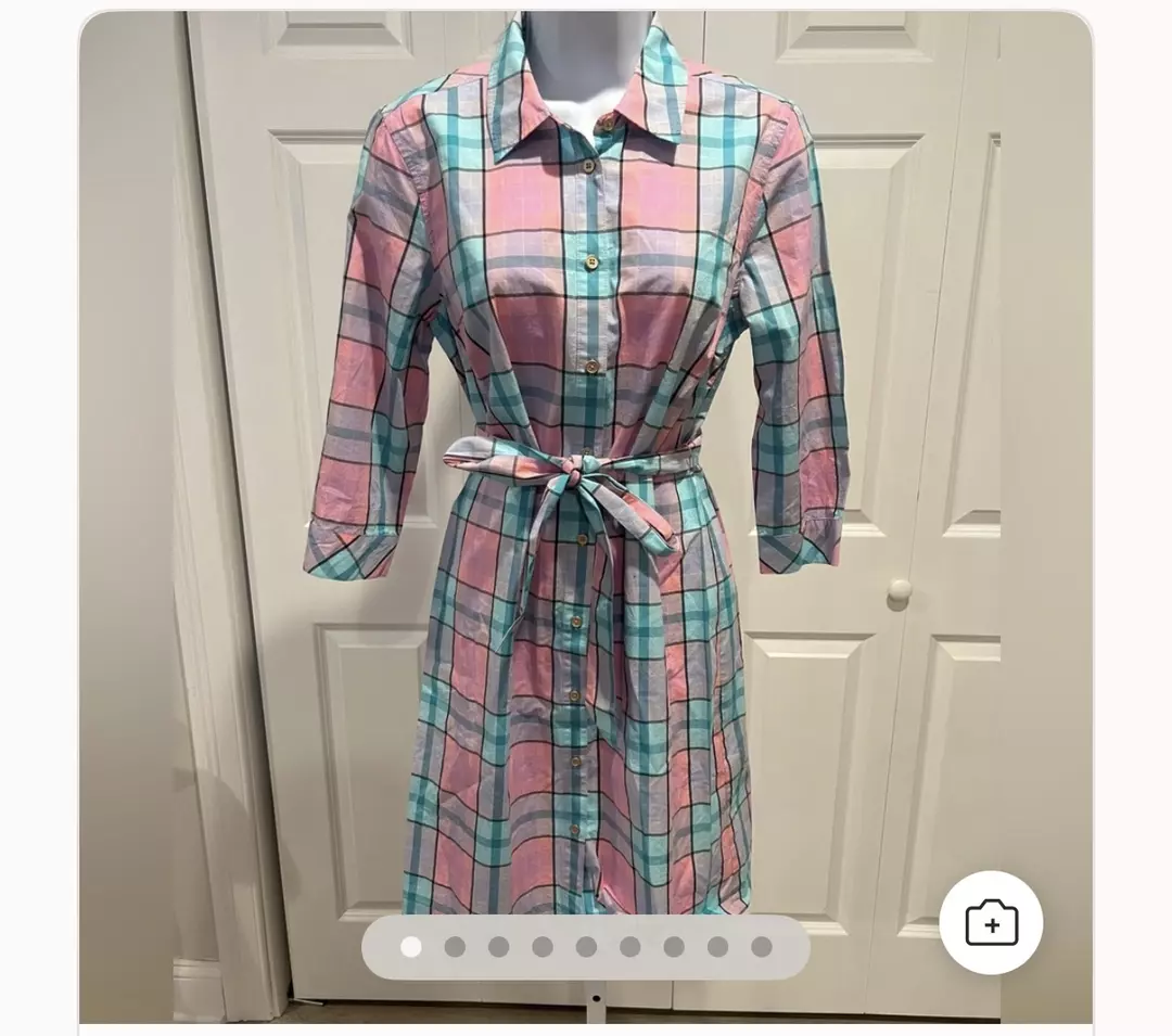 Petite Talbots Fauna Plaid Belted 100% Cotton Dress 8P thumbnail