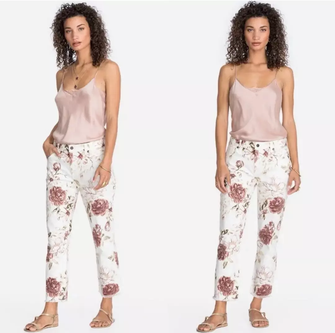 Johnny Was Floral Print Cropped Denim Summer Pant Size 26 thumbnail