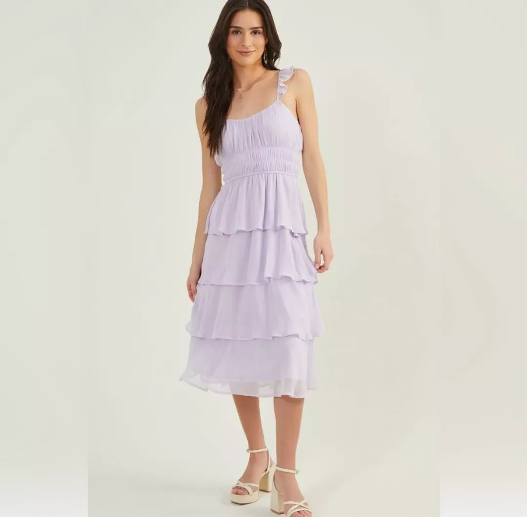NWT Altar'd State Tiered Ruffle Dress Light Purple Size Medium thumbnail