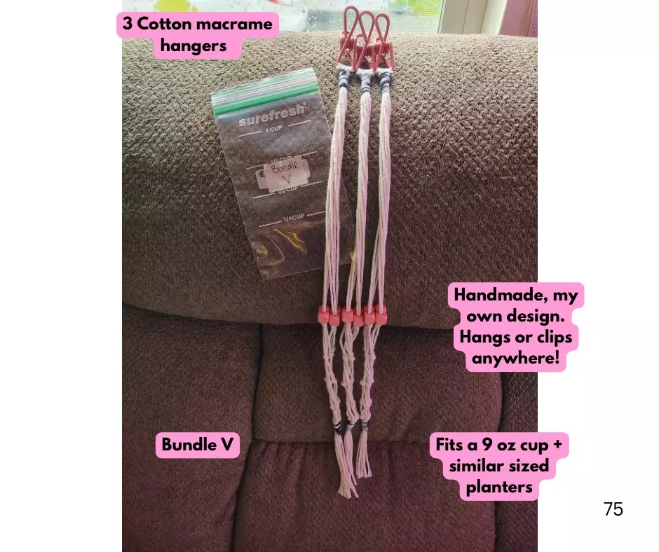 3 Pack Handmade Cotton mini macrame hangers thumbnail