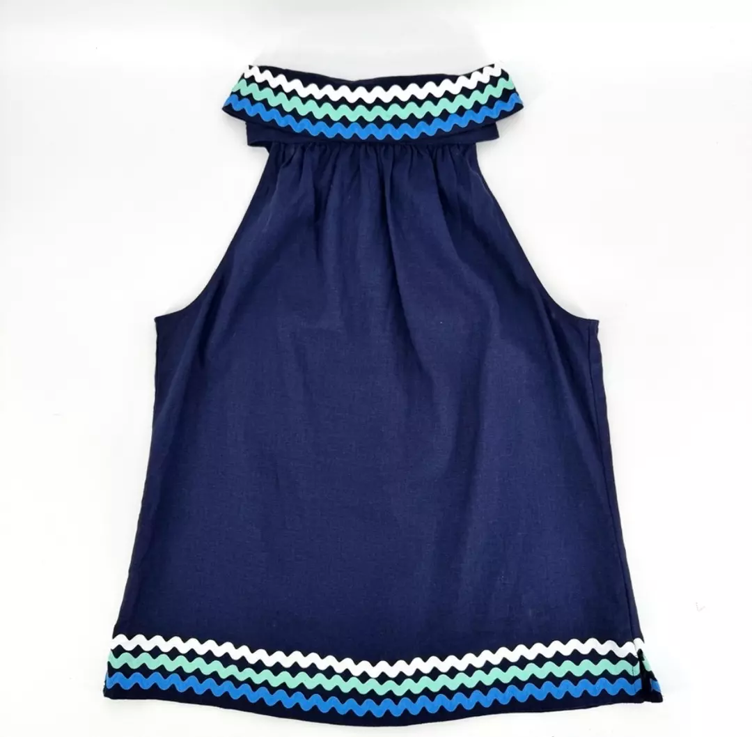 NWT Sail to Sable Navy Ric Rac Trim Sleeveless Top XL Preppy Resort MSRP $120 thumbnail