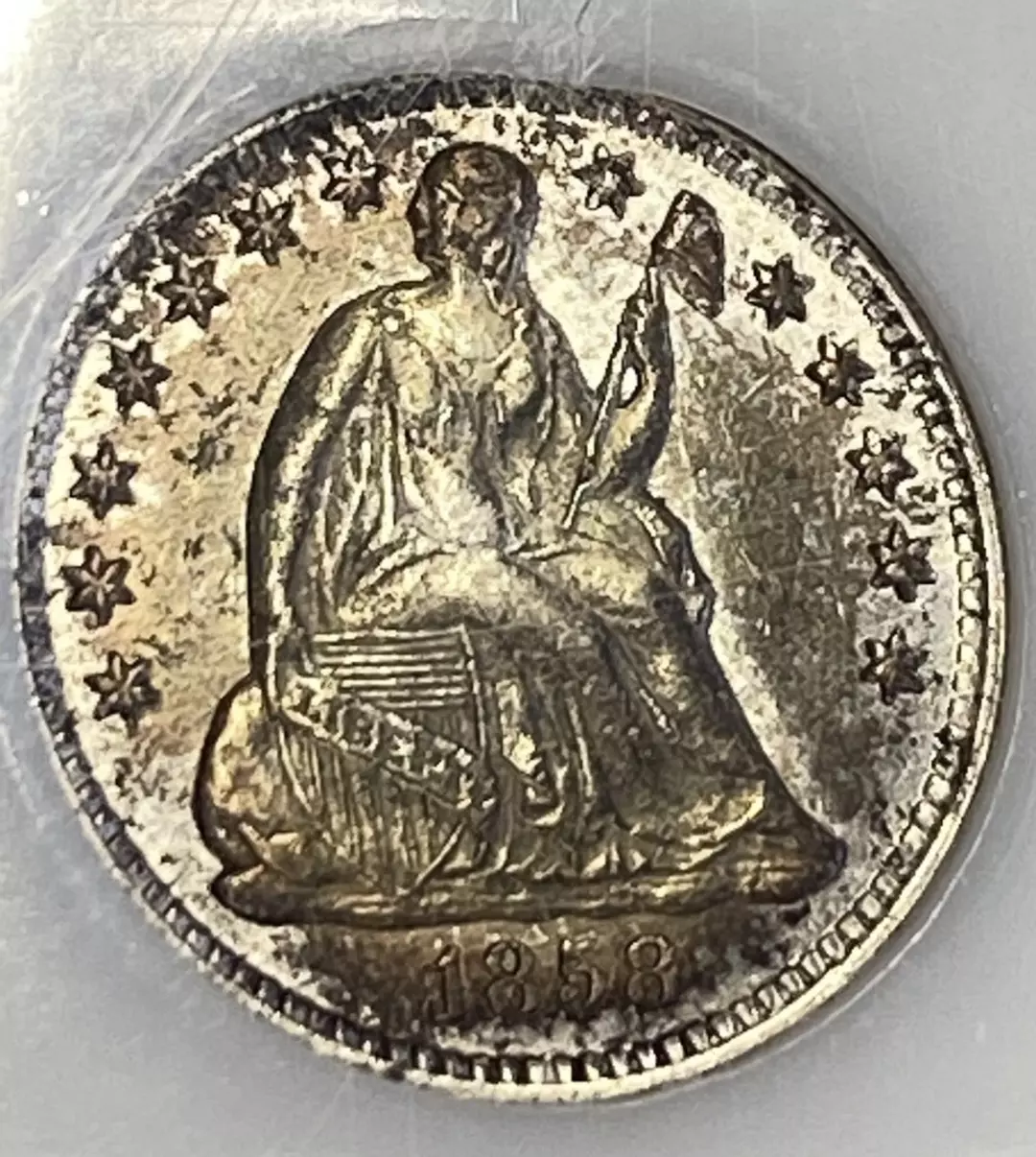 1858 Liberty Seated Silver Half Dime OLD PCI  MS63  Toner thumbnail
