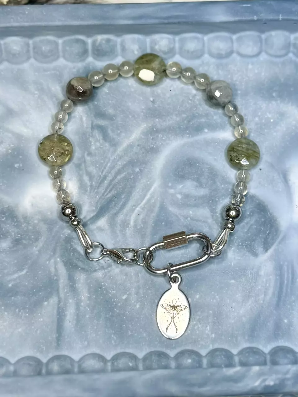 Carabiner charm bracelet with labradorite beads thumbnail