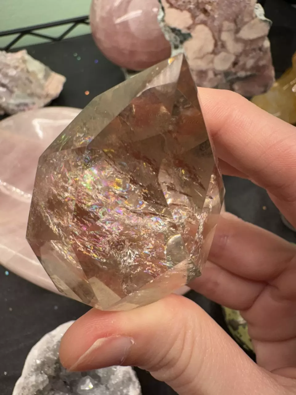 Smoky faceted egg with amazing rainbows thumbnail
