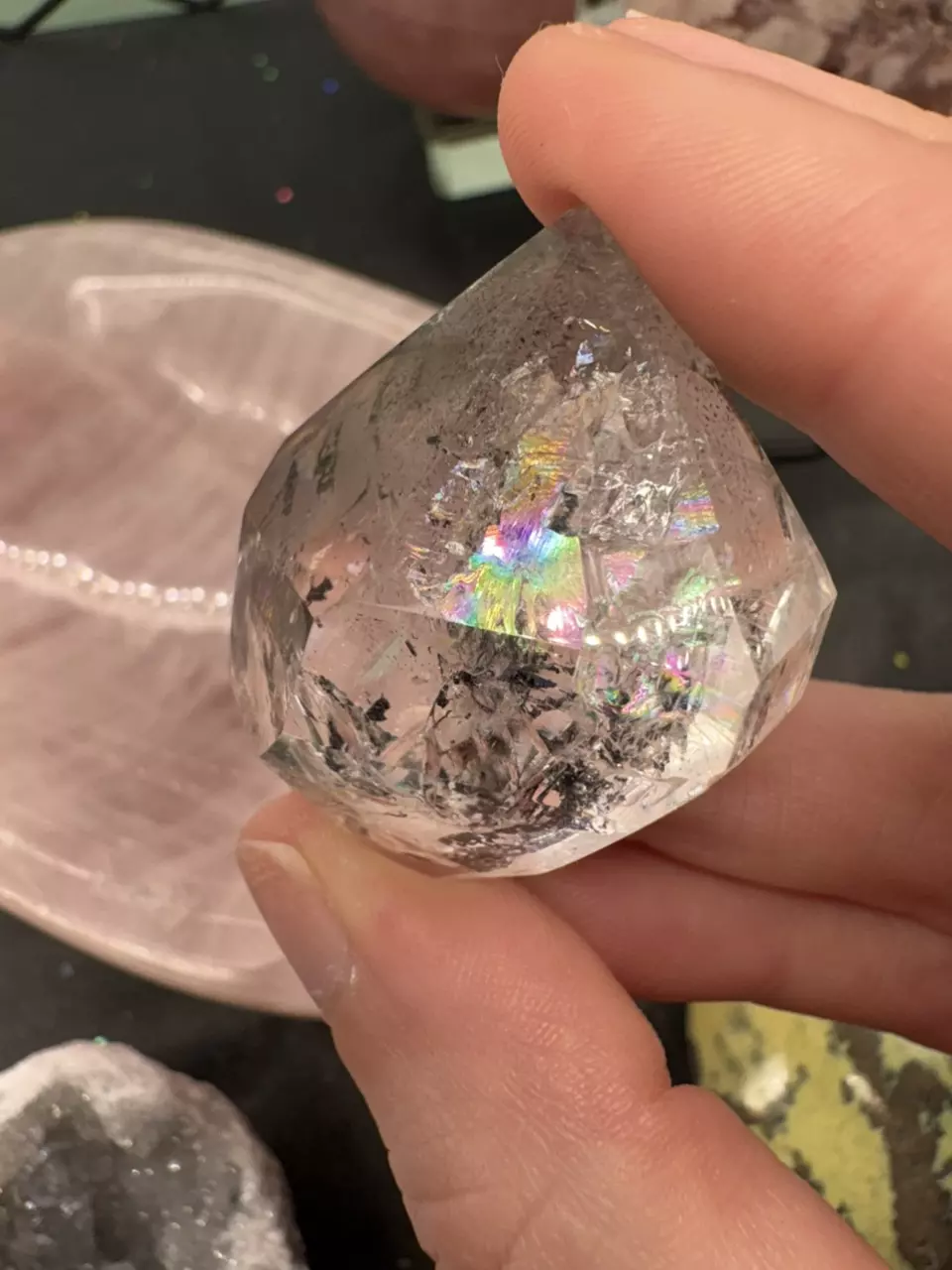 Gorgeous rainbow quartz with waterfall sand enhydro thumbnail