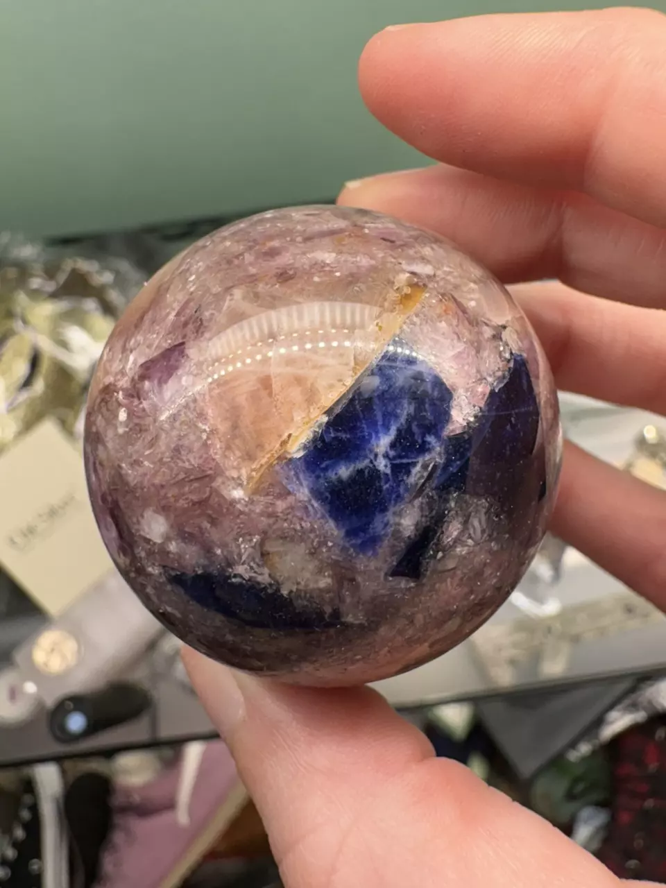 Substone, lepidolite, Sodalite sphere thumbnail