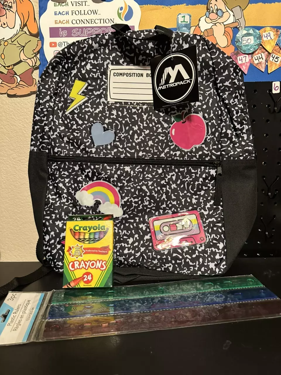 Composition Book Full Size Backpack with Crayons and Rulers thumbnail