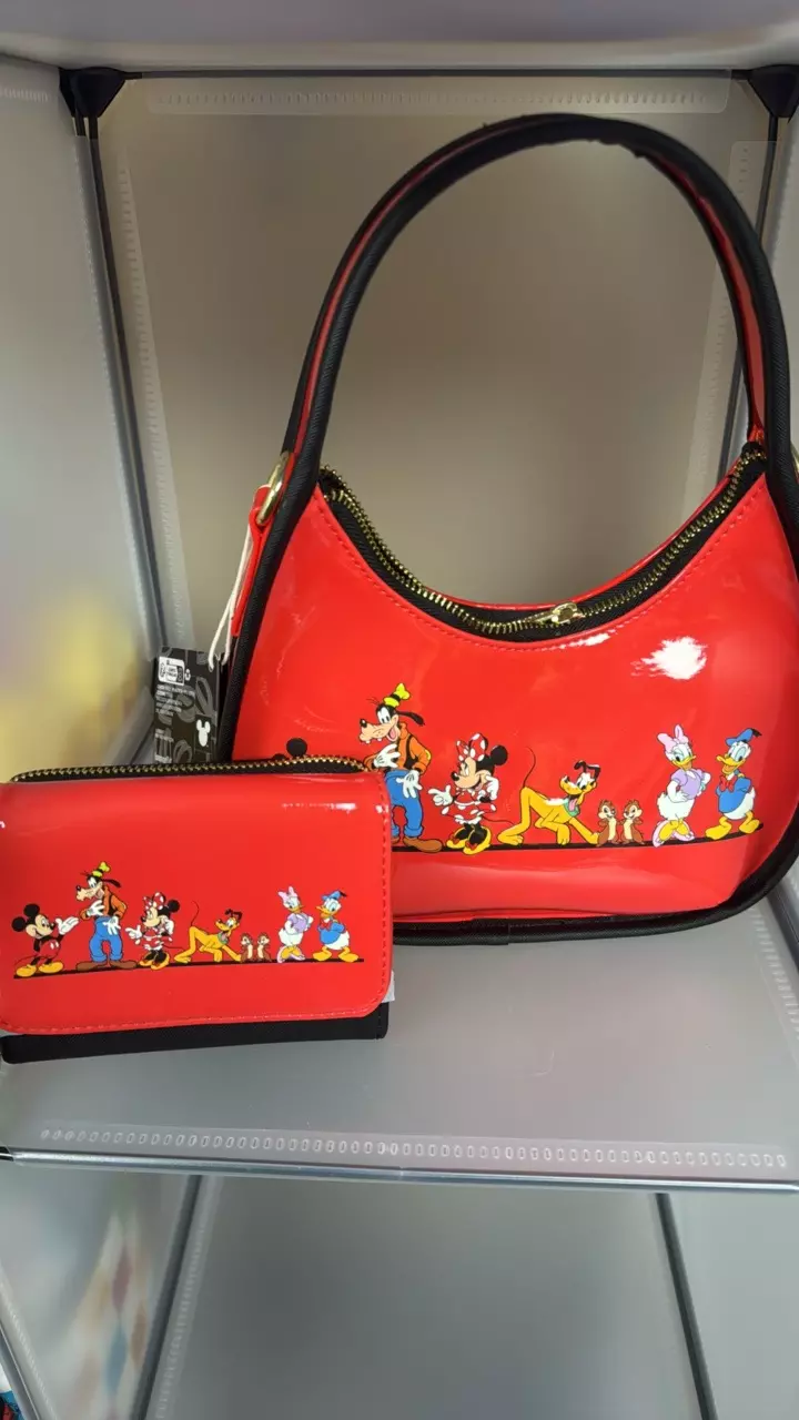 Loungefly Disney Mickey Mouse & Friends Red Vinyl Crossbody Bag & Wallet (T) thumbnail