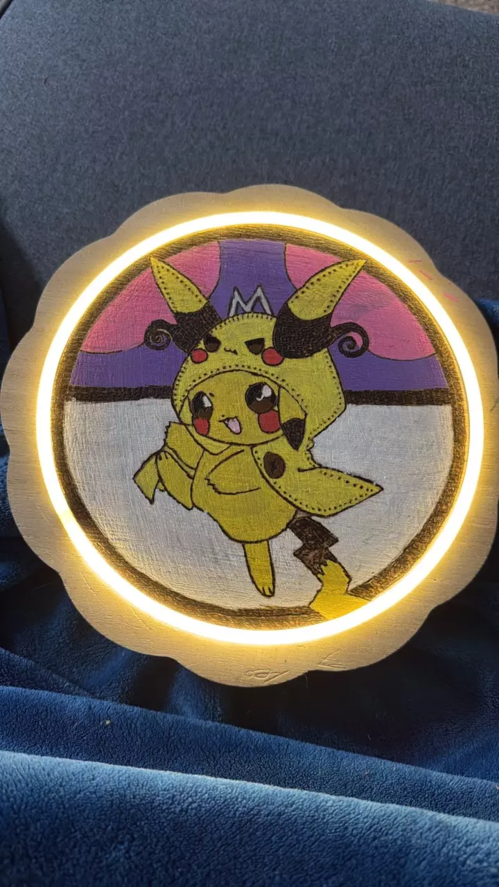 Pikachu wearing a poncho wood burning artwork thumbnail