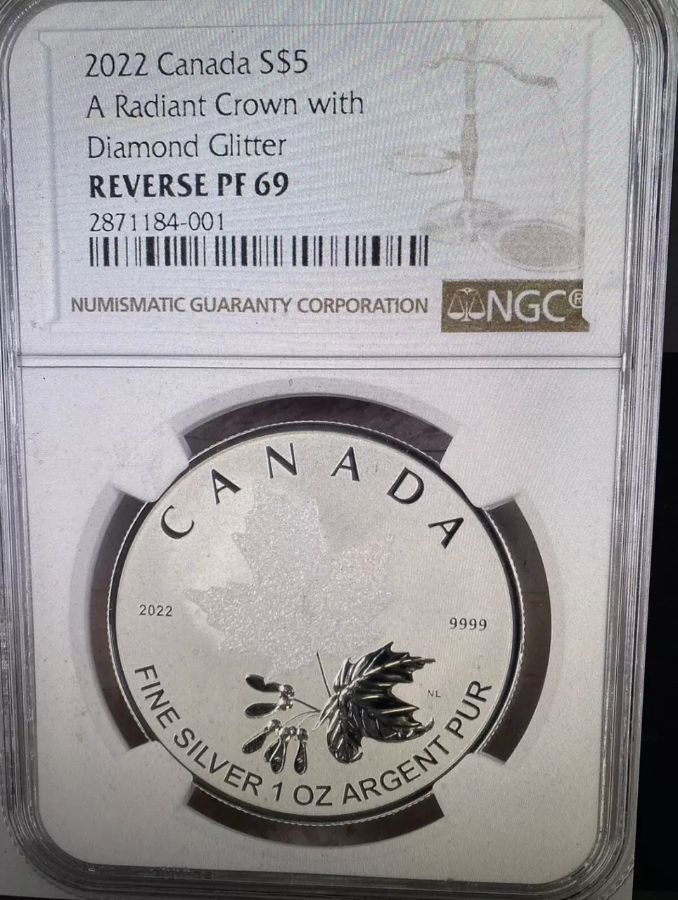 2022 $5 1OZ CANADA SILVER NGC PF69 DIAMOND RADIANT CROWN MAPLE LEAF REV PROOF thumbnail