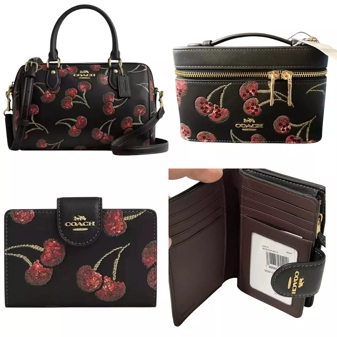 Coach Cherry handbag, vanity, and wallet bundle thumbnail