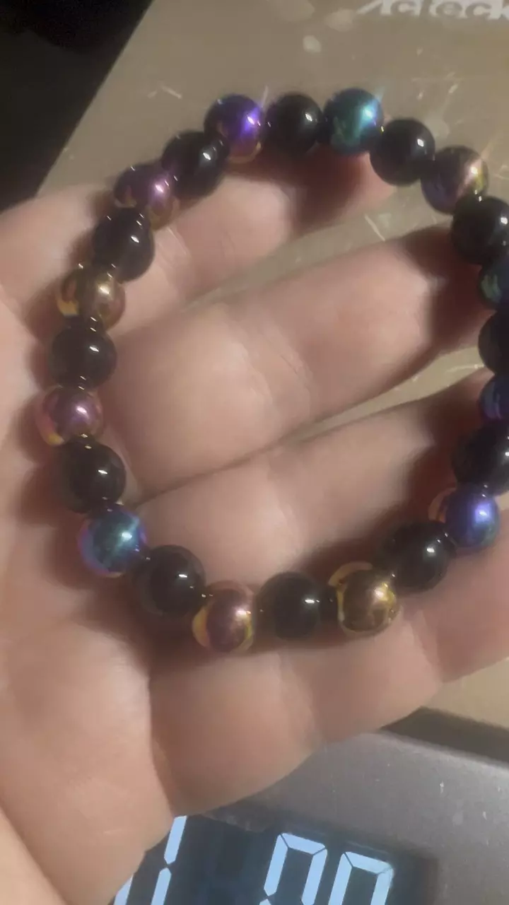 8 mm black obsidian /arua Treated black obsidian bracelet thumbnail