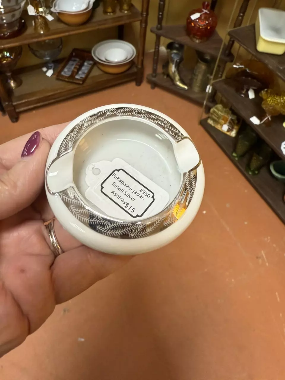 Fukagawa Japan white/silver ashtray thumbnail