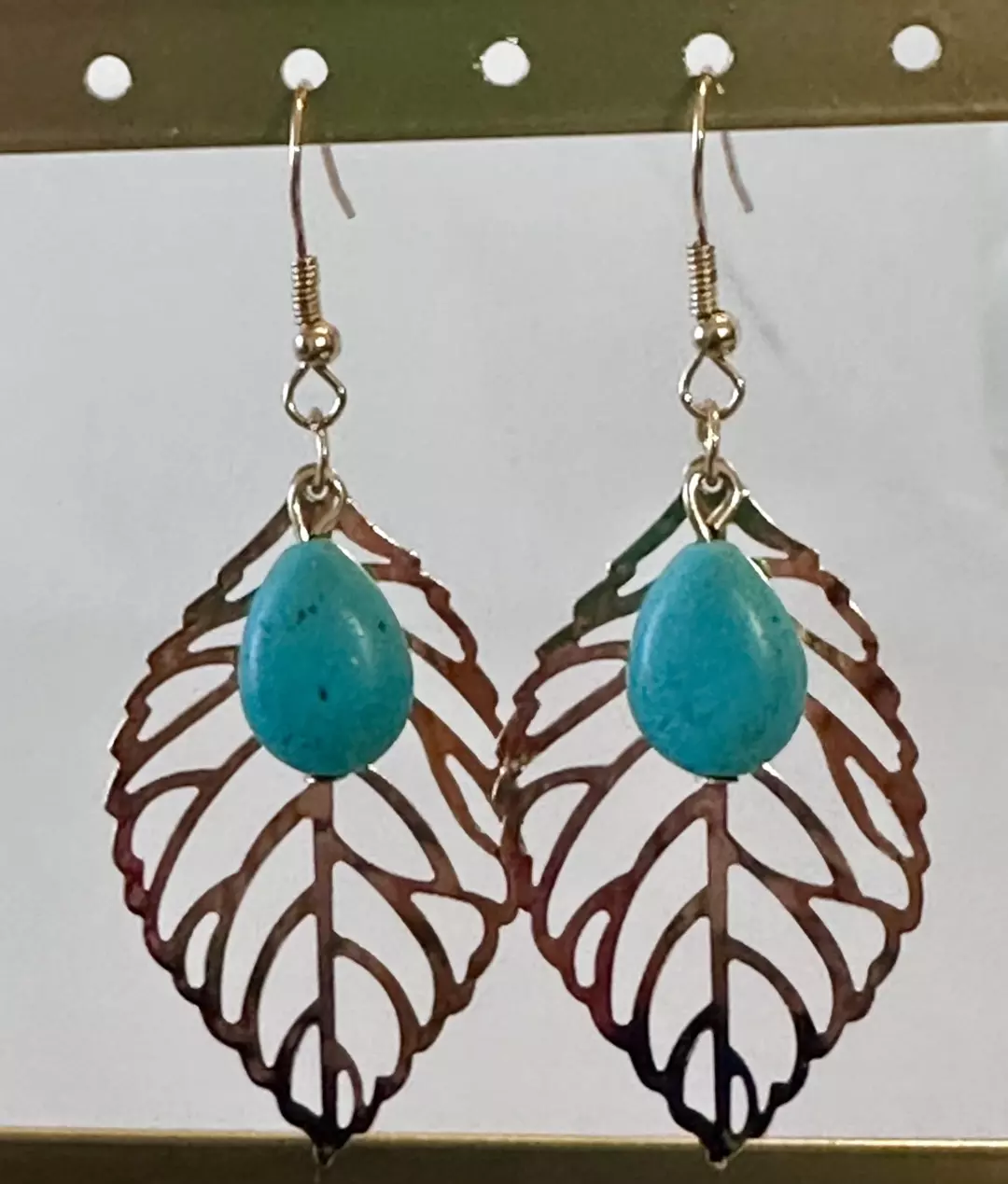 Turquoise Leaf Dangle Earrings thumbnail