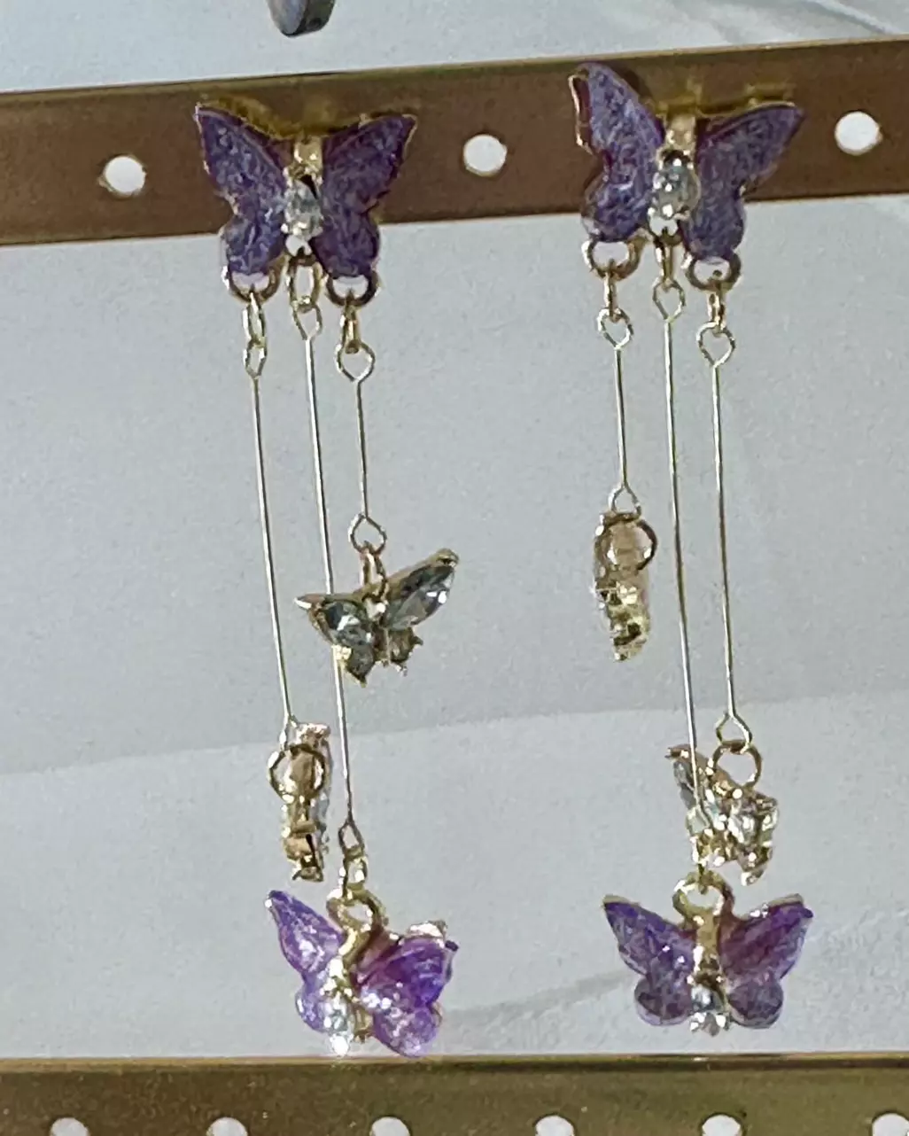 Butterfly Purple Dangle Crystal Earrings thumbnail
