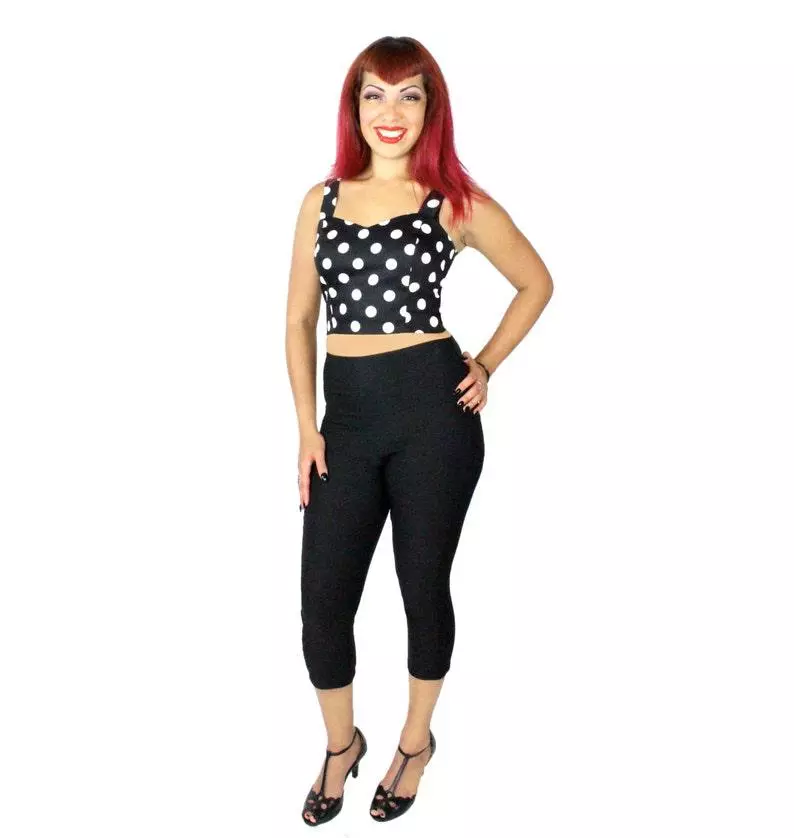 Pin Up Pants, Black High Waisted Capri Pants thumbnail