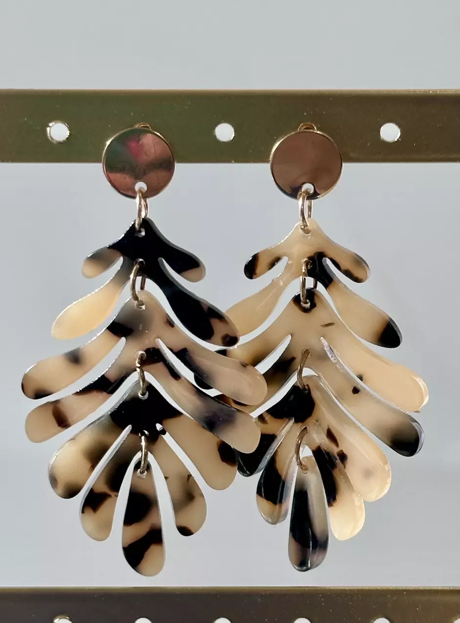 Tortoise Palm Leaf Earrings thumbnail