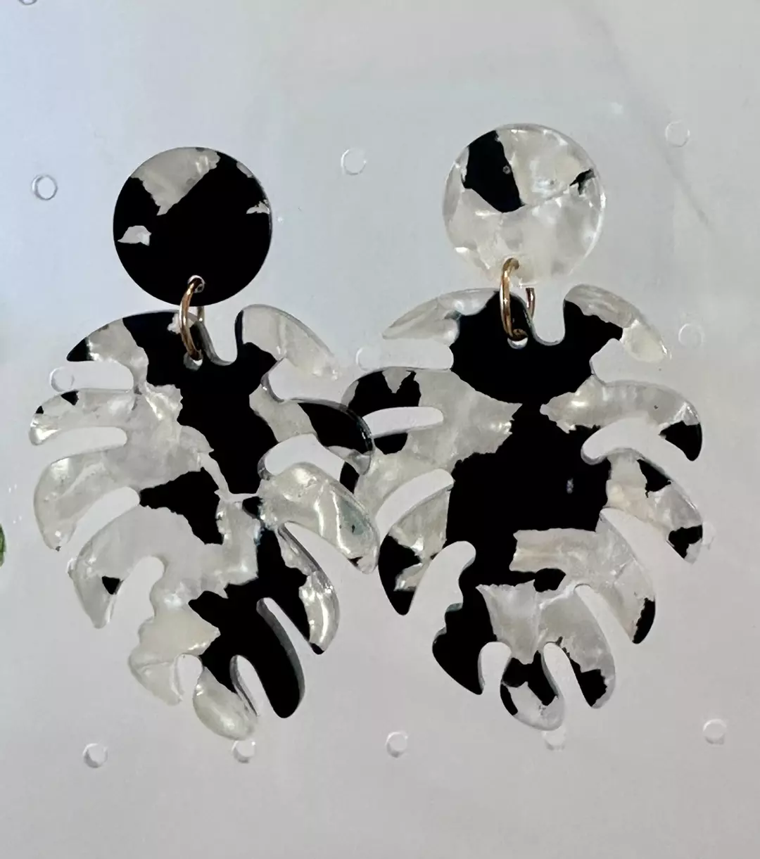 Black and White Palm Leaf Earrings thumbnail