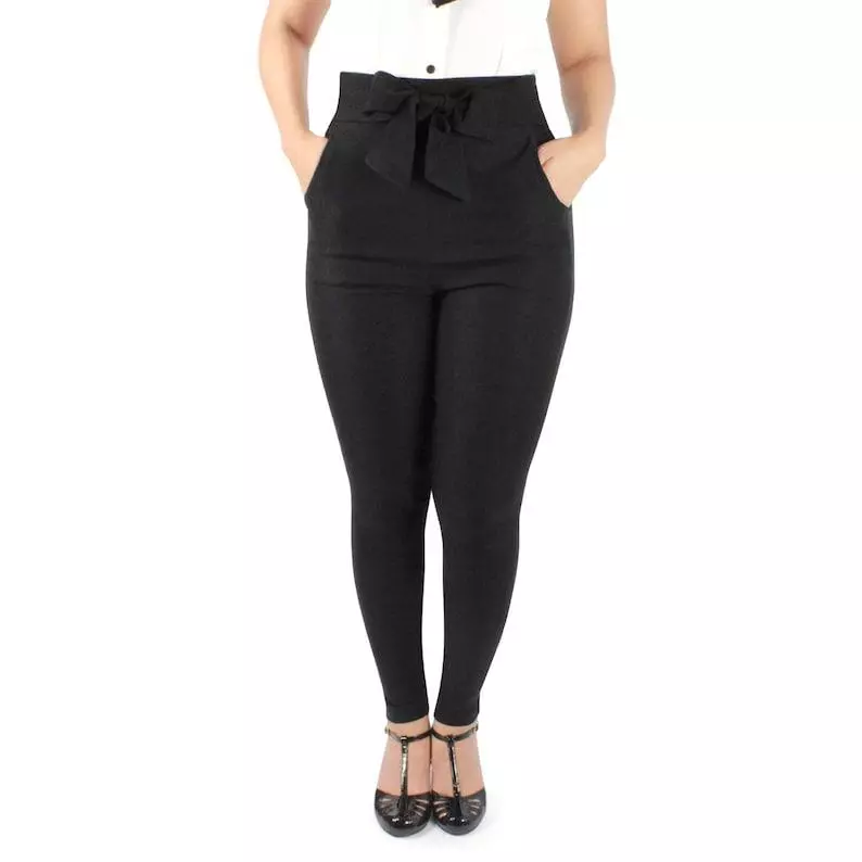 Pin Up Pants, Tie Waist Black Cigarette Pants XS-3XL thumbnail