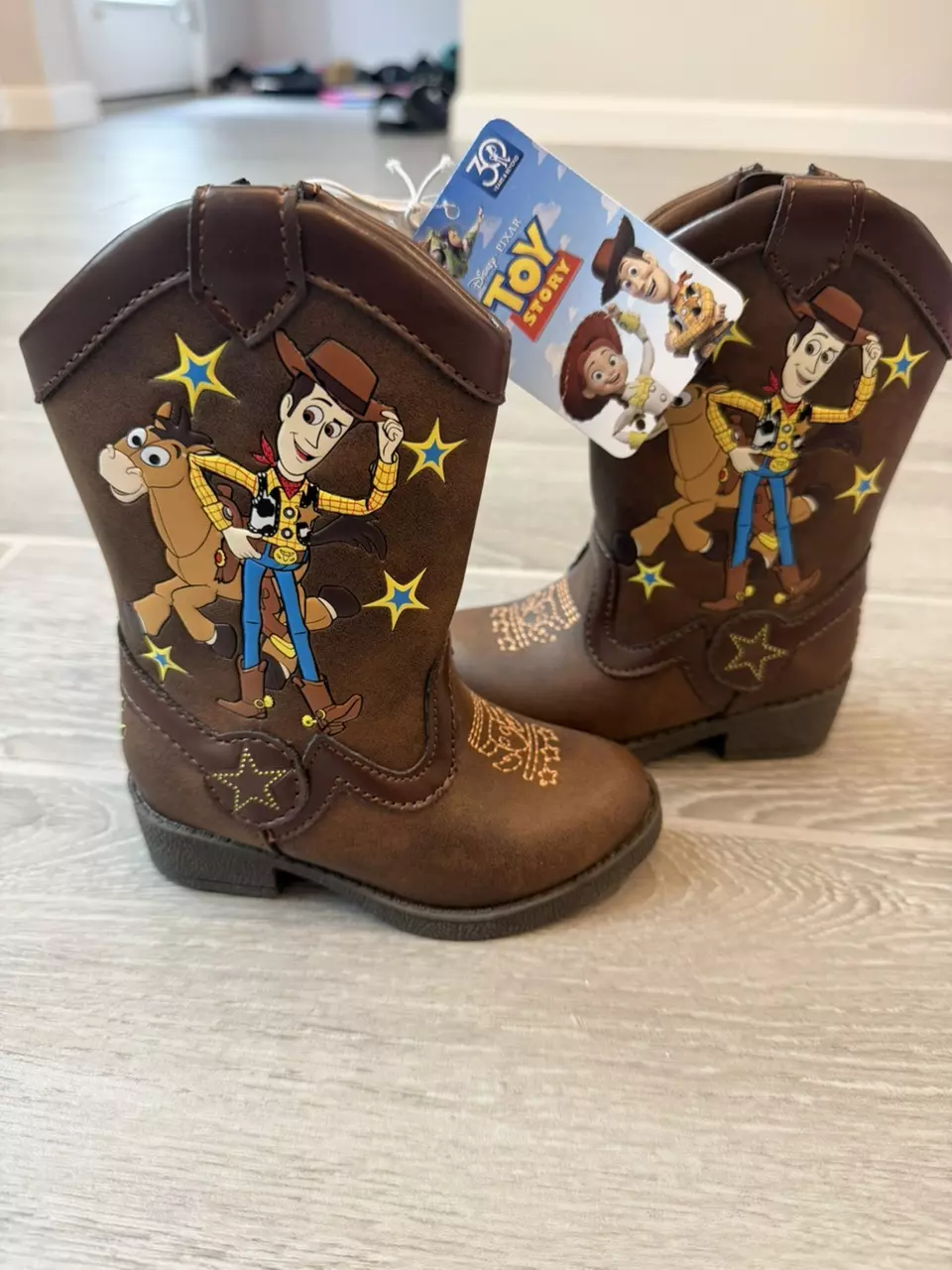 NWT Disney Pixar Toy Story Woody Pull On Zip Up Brown Boots Boys Toddler Size 5 thumbnail