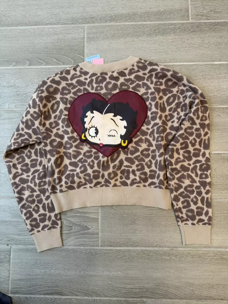 NWT Betty Boop Graphic Leopard Long Sleeves Button Cardigan Sweater Women Size S thumbnail